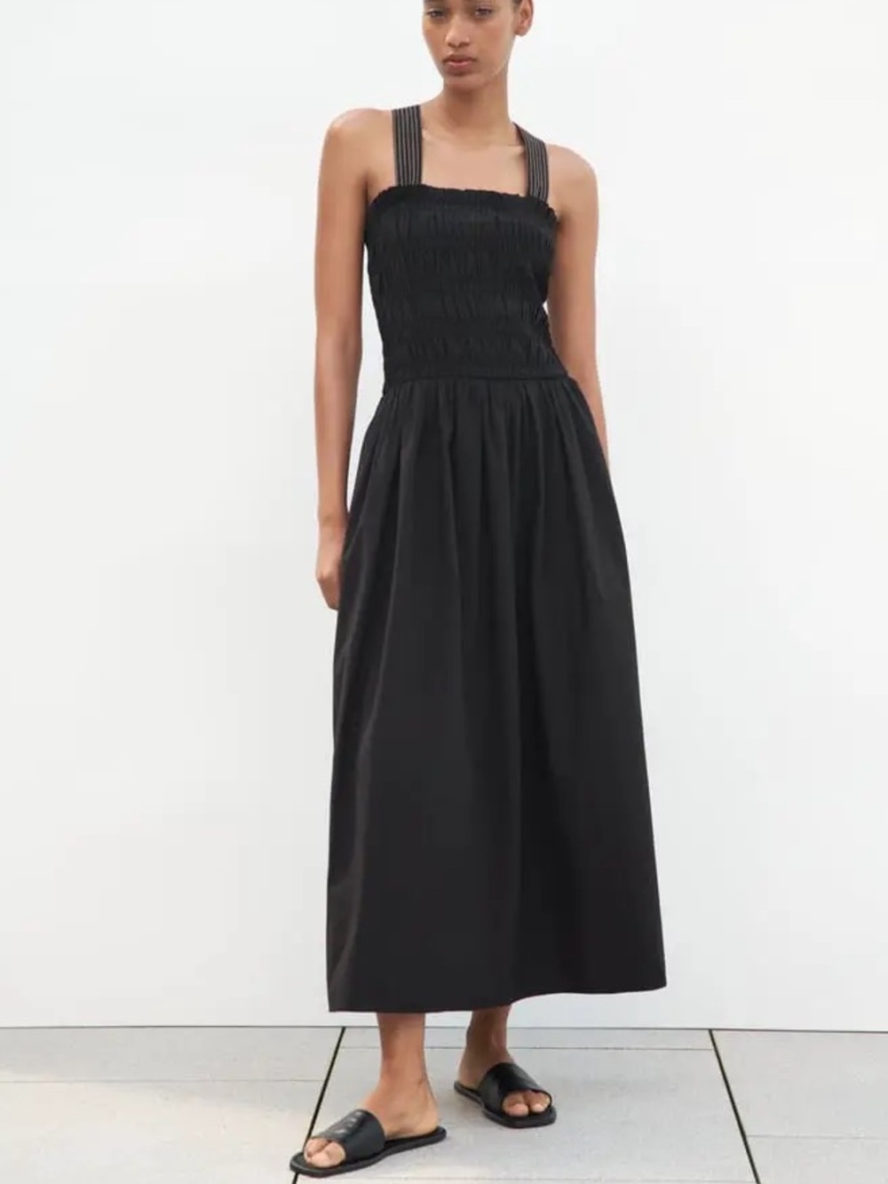 Zara Topstitch Black Midi Dress Sz S